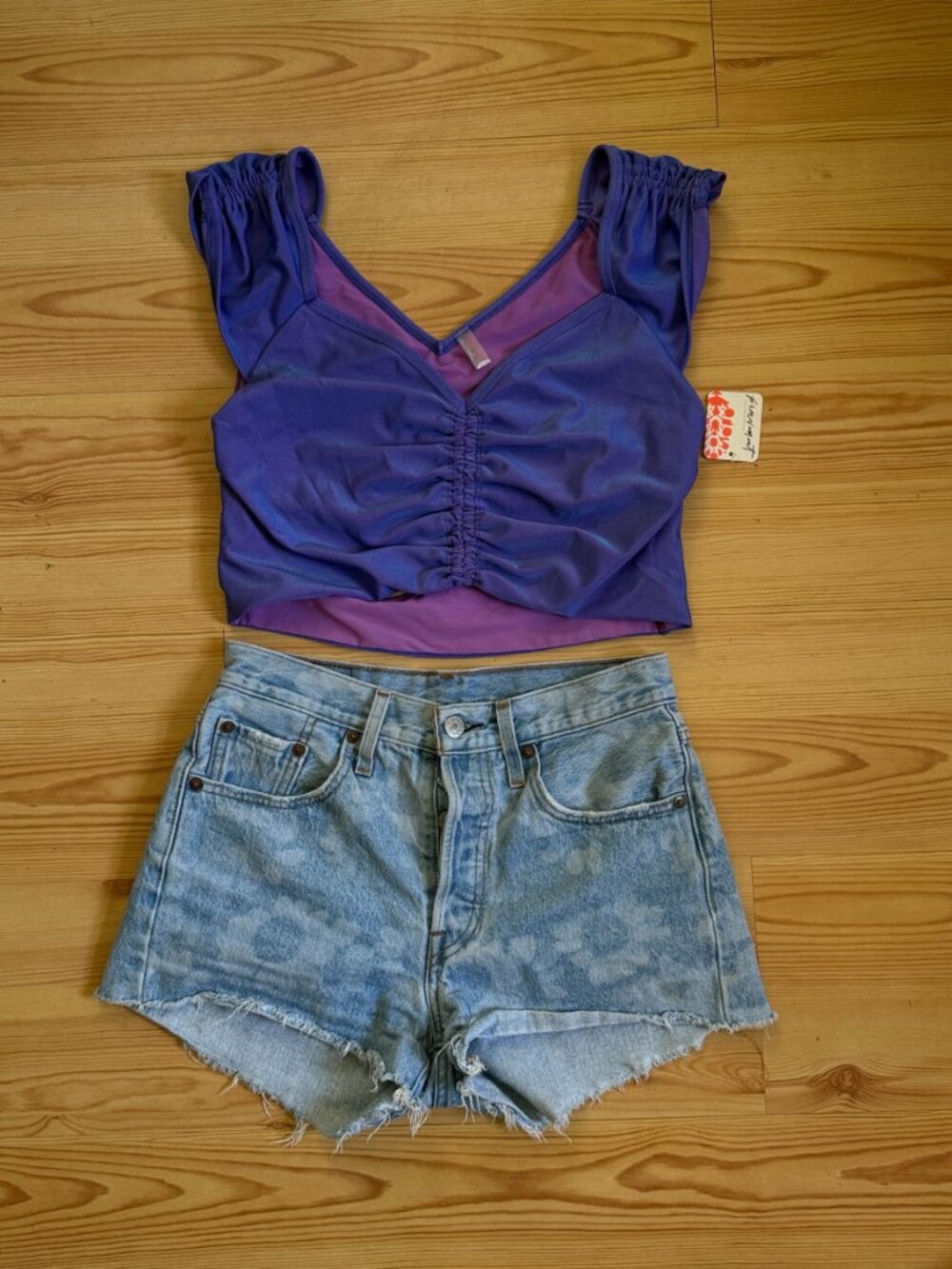 NWT Free People Movement V-Neck  Athletic Crop Top Purple Combo L Womens